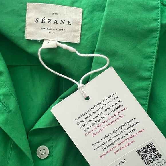 NWT SEZANE Maxine Cotton Poplin Green Oversized Shirt Dress Sz M - Picture 4 of 6